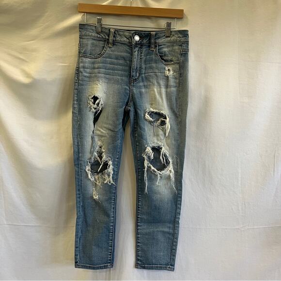 American Eagle Hi Rise Jegging Crop Super Stretch Denim Jeans Size 8 Med Wash - Picture 1 of 9